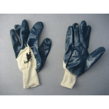 Blue Nitrile Semi-Coated Interlock Liner Knit Wrist Glove